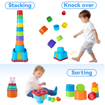 iPlay, iLearn Baby Stacking Cup Toy, Toddler Stackable Block w/Shape Sorter