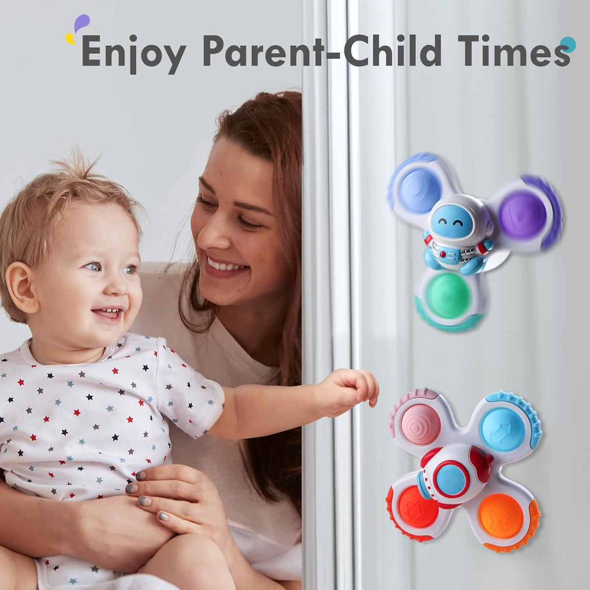 ALASOU 3PCS Pop Suction Cup Spinner Toys for 1 Year Old Boy Girl|Novelty Spinning Tops Toddler Toys