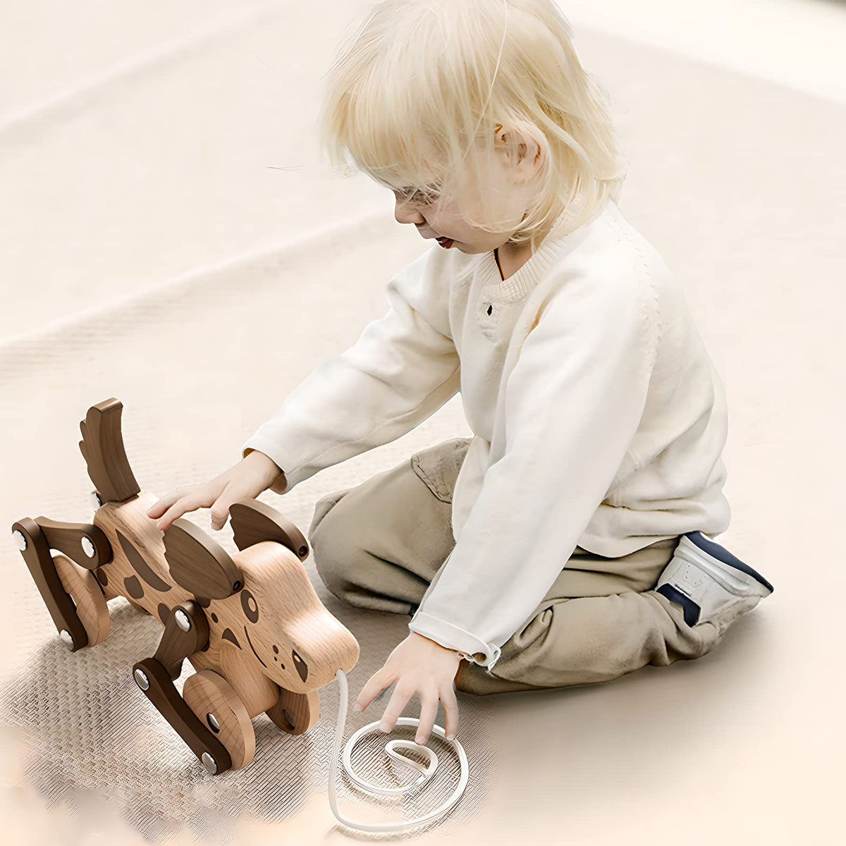 Montessori Toys 1 2 3 4 Years Old Boys Girls Wooden Walking Pull Dog Toy for Baby Toddler, Pull