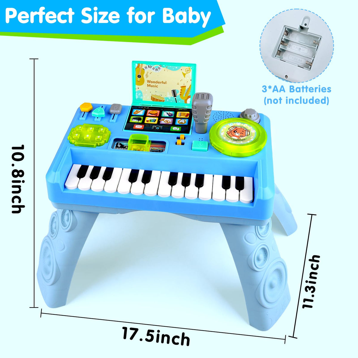 Baby DJ Table Musical Piano Toys for Toddlers Boys Girls with Music & Light