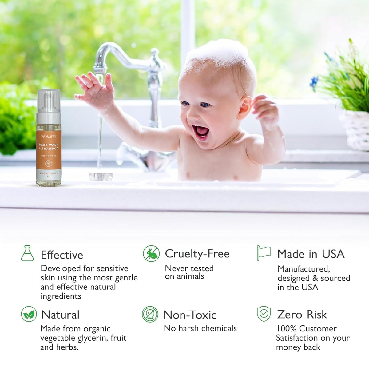 SoCal Suds & Company - Organic Foaming Baby Wash & Shampoo - Gentle Cleansing Newborn Body & Hair