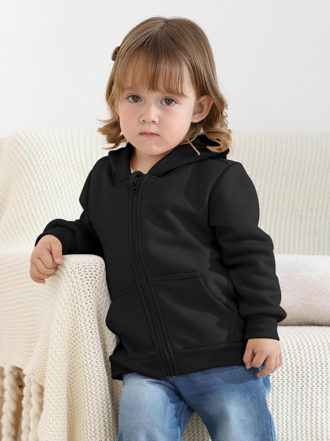 Cooraby 3 Pieces Baby and Toddler Girls Fleece Full-Zip Hoodies Lightweight Jacket with Pockets