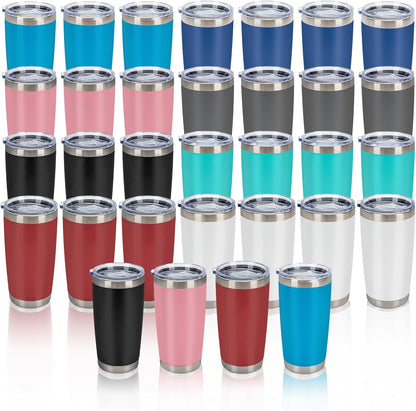 IEOVIEE 32 Pack 20oz Stainless Steel Bulk Tumblers with Lids and Straws Double Wall Insulated