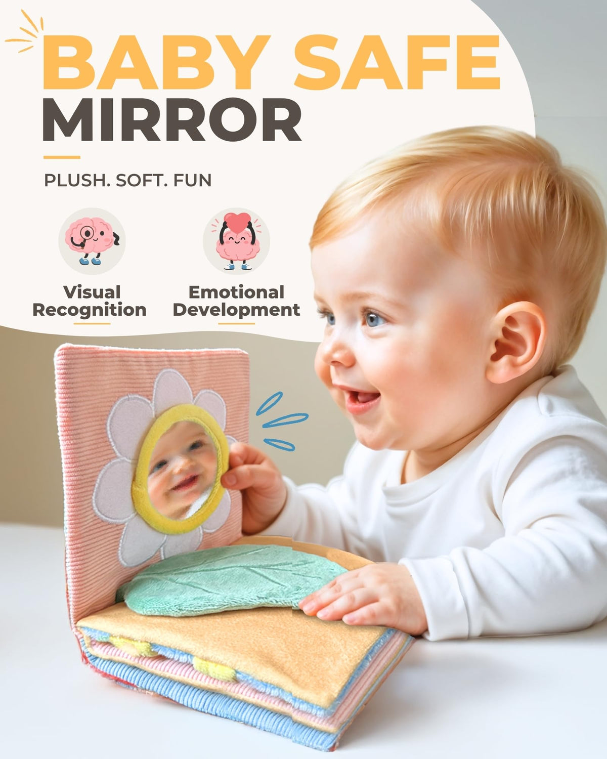 Toodly Soft Baby Book with Mirror - Crinkle Cloth Sensory Book, 0-18 Months