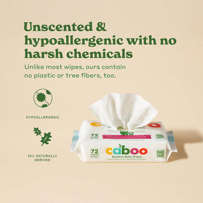 Caboo Baby Wipes, Made with Bamboo Viscose, Certified Made Safe Ingredients, Unscented Baby Wipes