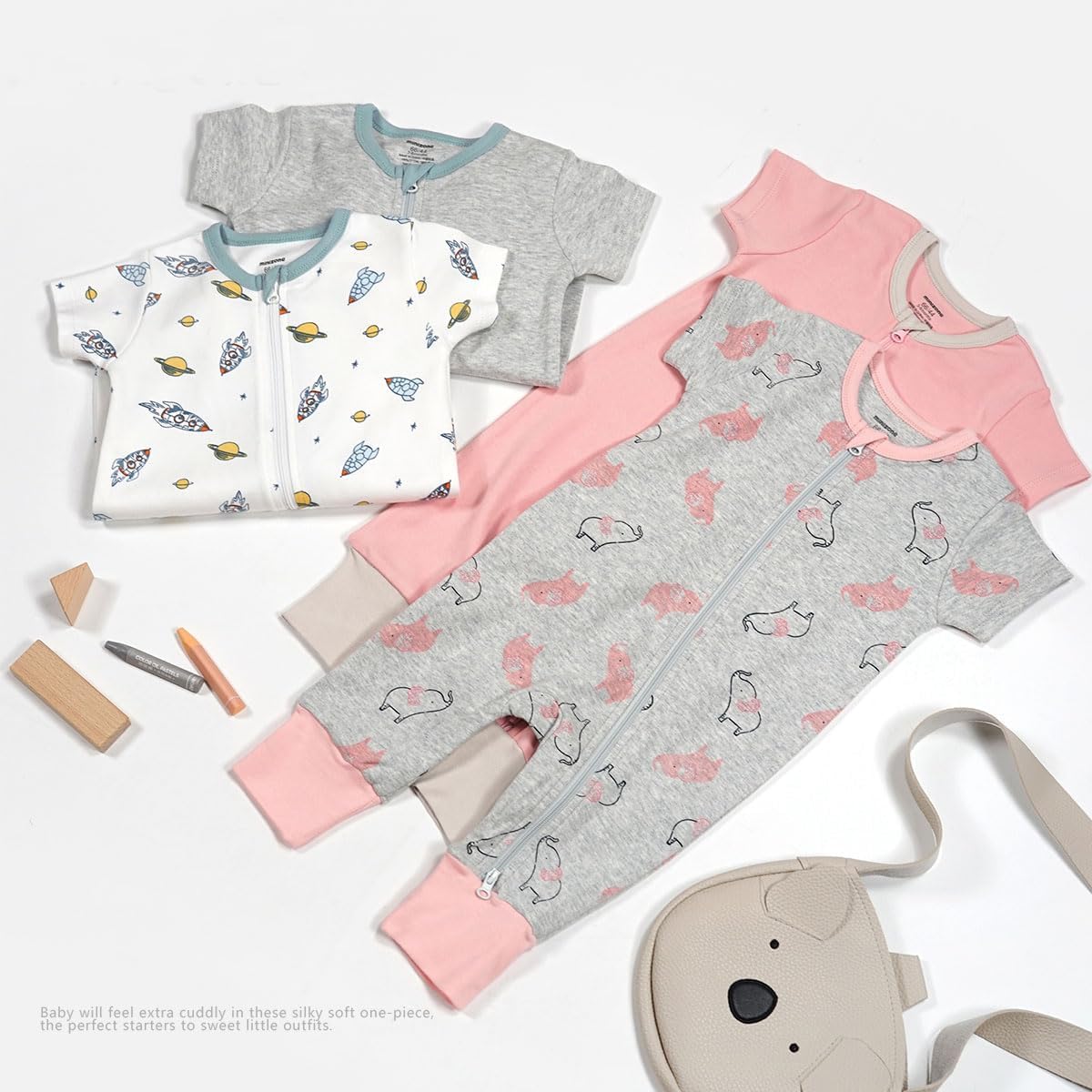 Teach Leanbh Baby Boys Girls 2 Pack 2 Way Zipper Footless Pajamas Cotton Short Sleeve Printing