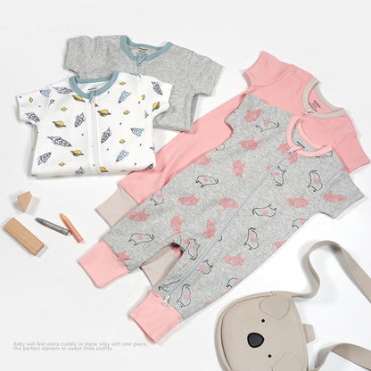 Teach Leanbh Baby Boys Girls 2 Pack 2 Way Zipper Footless Pajamas Cotton Short Sleeve Printing