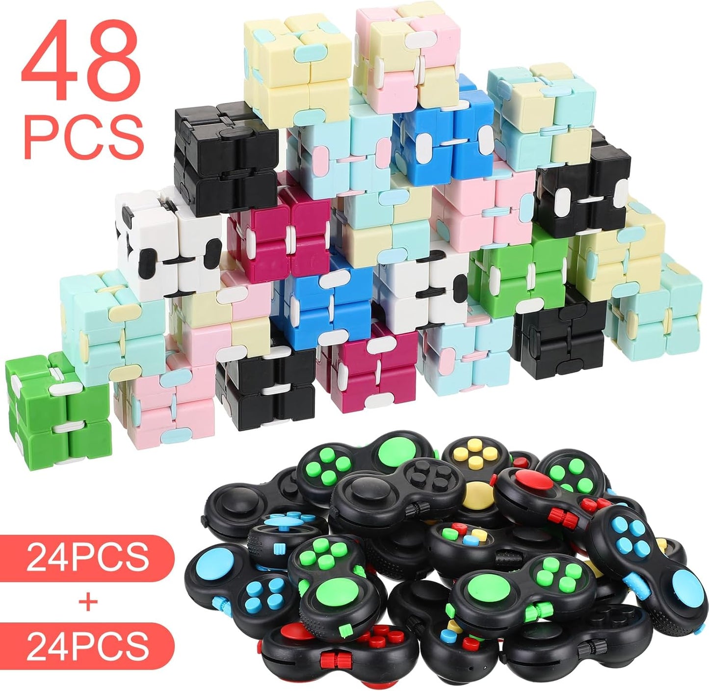 Junkin 24 Pcs Bulk Fidget Pad Controller and Cube Toys Party Favors Mini Blocks Game Controller for
