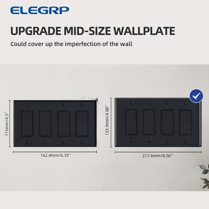 ELEGRP 4-Gang Decorative Wall Plates, Mid-Size 4.88" H x 8.57" L Unbreakable Thermoplastic