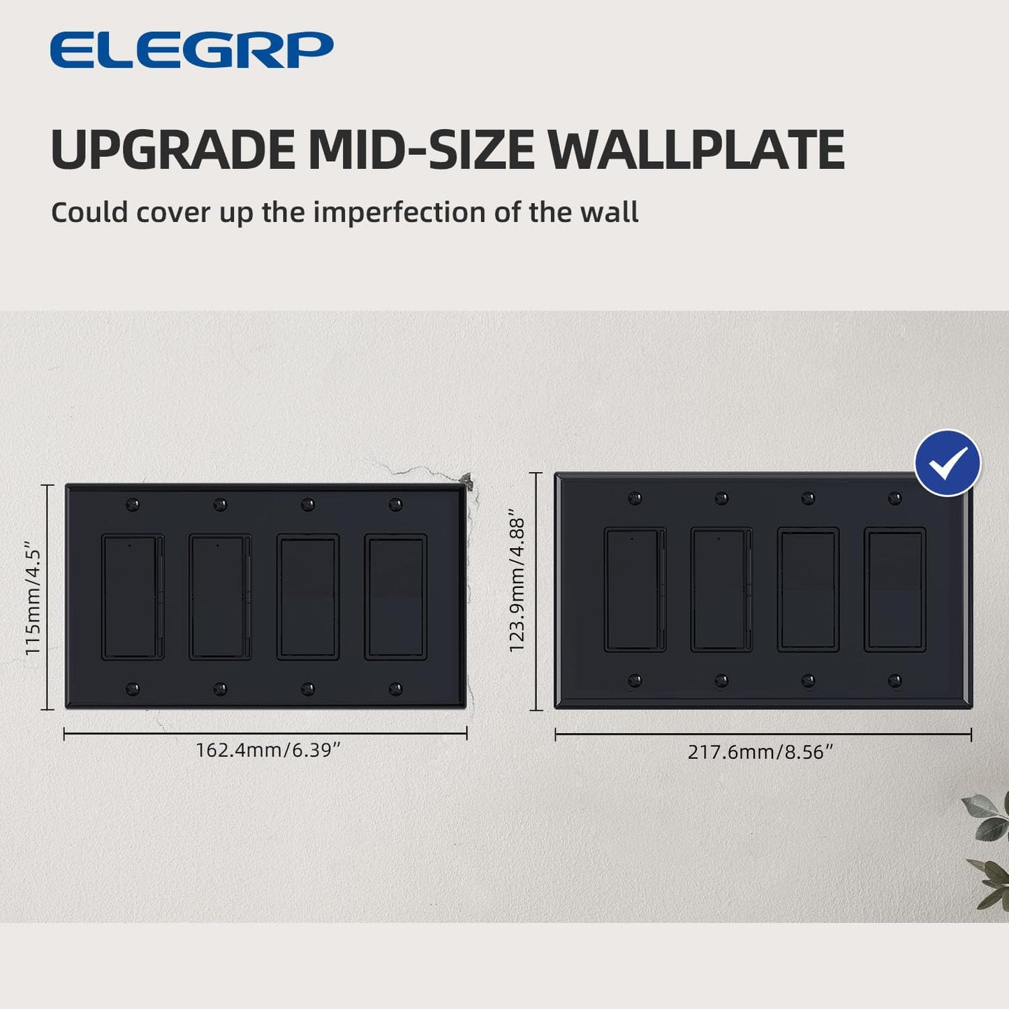 ELEGRP 4-Gang Decorative Wall Plates, Mid-Size 4.88" H x 8.57" L Unbreakable Thermoplastic