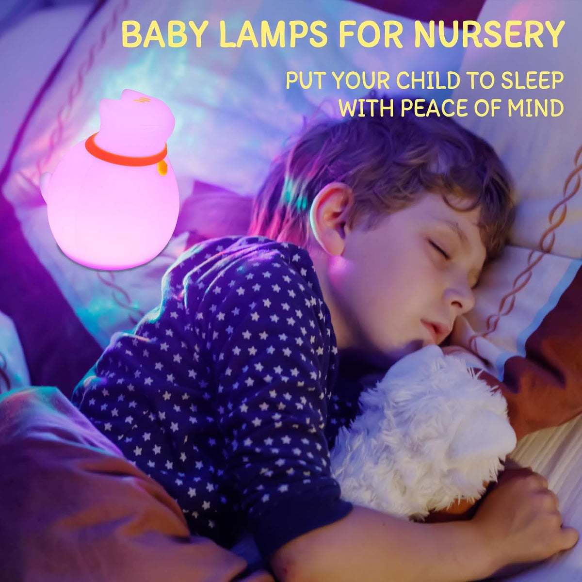7-Color Changing Cat Night Light, Silicone Rechargeable Nursery Light with Timer & 3 Modes, Kids