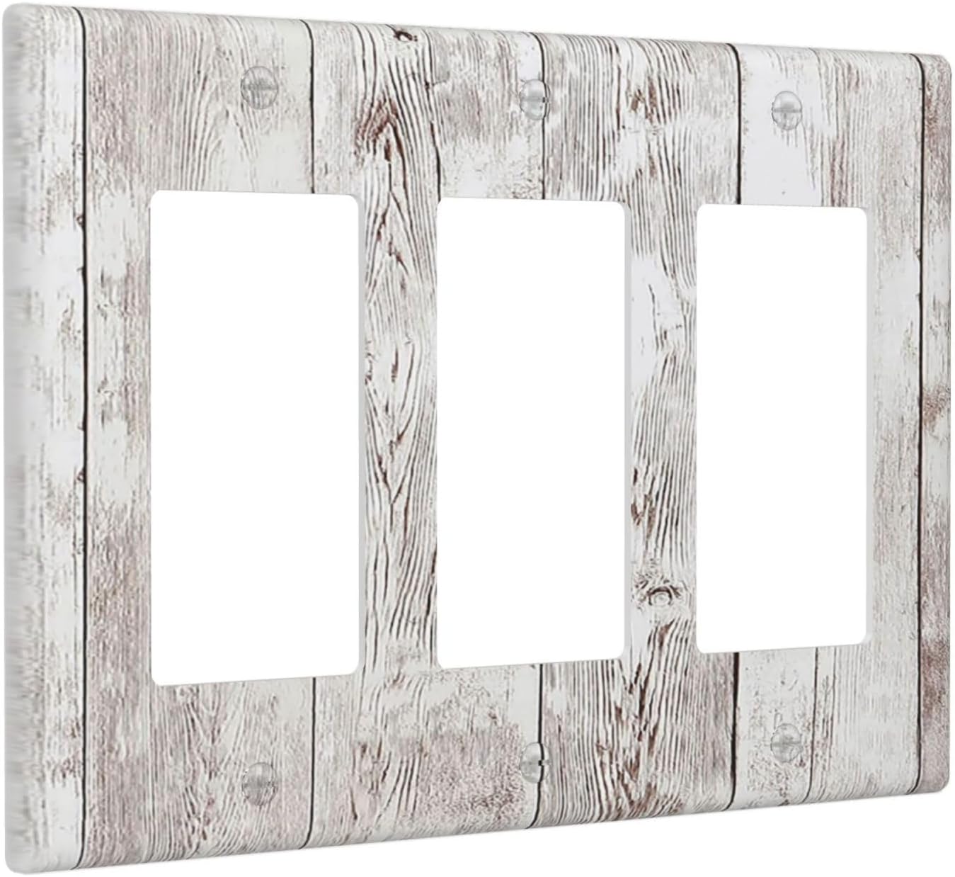 Light Switch Covers Rustic Vintage White Wood Grain 3 Gang Rocker Electrical GFCI Decorative Triple