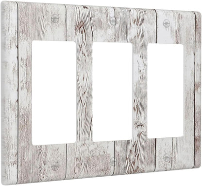 Light Switch Covers Rustic Vintage White Wood Grain 3 Gang Rocker Electrical GFCI Decorative Triple