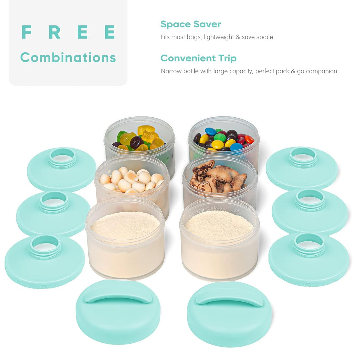 Termichy Stackable Formula Dispenser Portable Milk Powder Container, 2 Pack, Mint