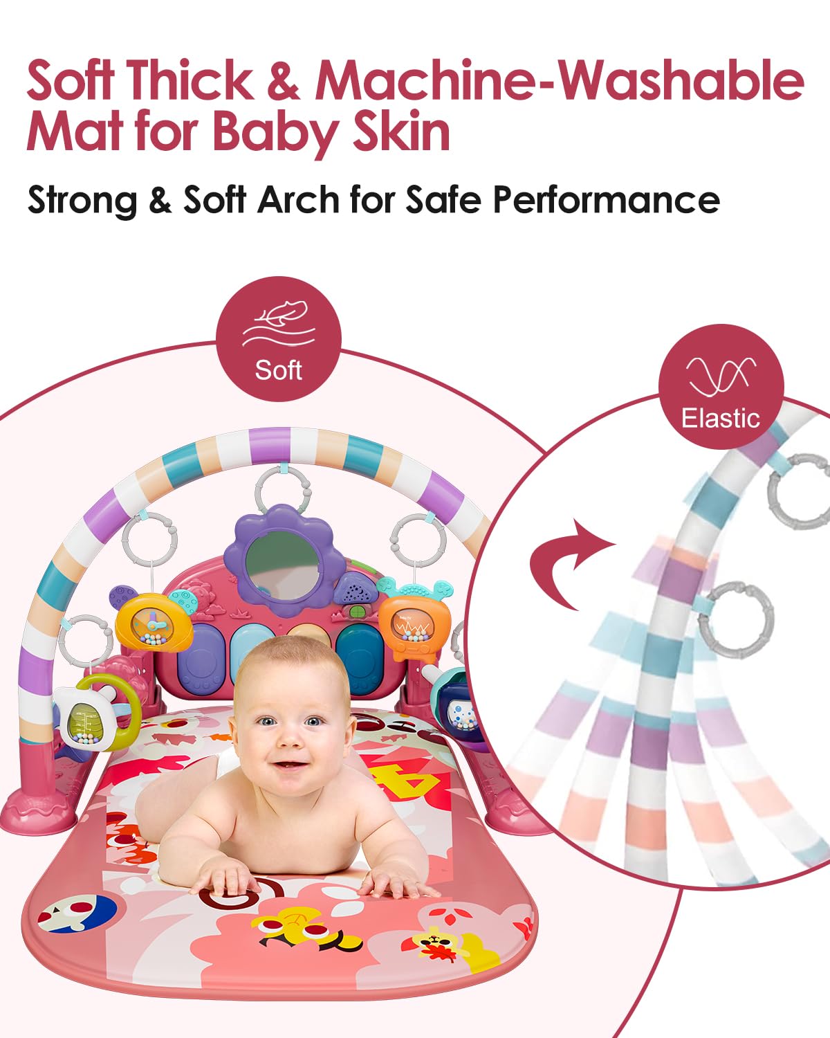 dearlomum Baby Play Mat Baby Gym,Funny Play Piano Tummy Time Baby Activity Mat with 5 Infant