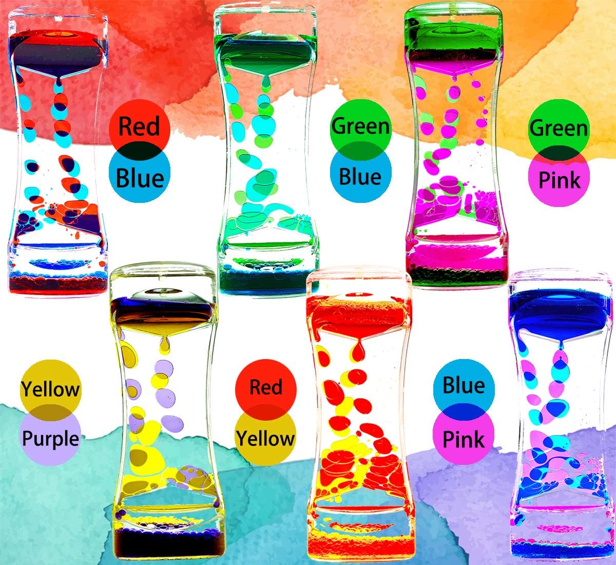 Liquid Motion Bubbler Timer Pack of 6 Great Desktop Colorful Hourglass Liquid Bubbler Sensory