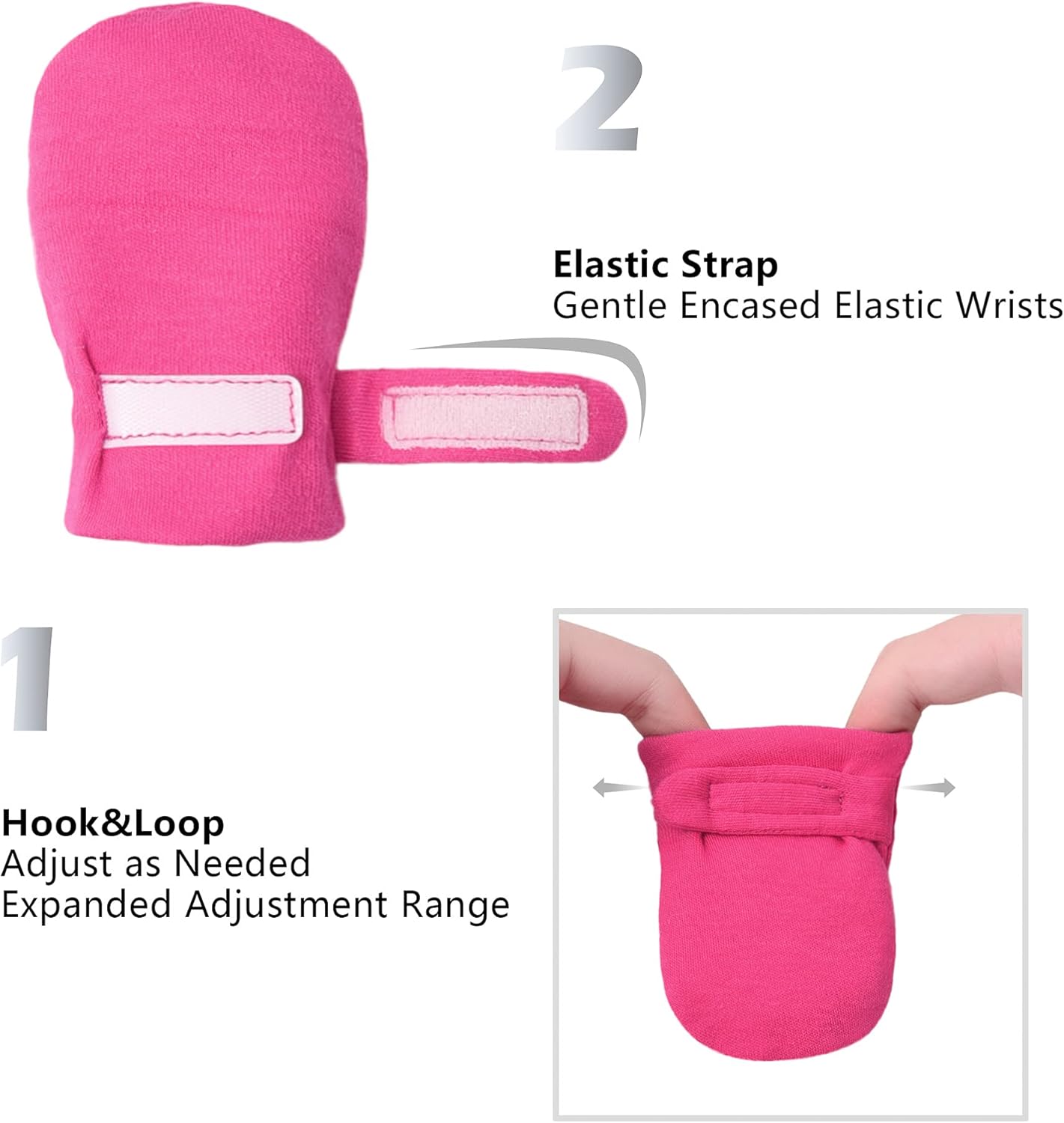 Newborn Baby No Scratch Mittens Stay On, 100% Cotton Breathable, Adjustable Infant Gloves for Baby