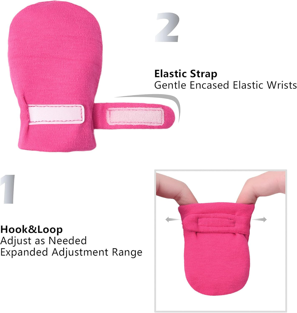 Newborn Baby No Scratch Mittens Stay On, 100% Cotton Breathable, Adjustable Infant Gloves for Baby