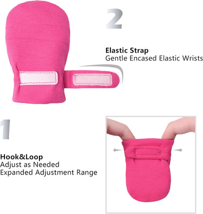 Newborn Baby No Scratch Mittens Stay On, 100% Cotton Breathable, Adjustable Infant Gloves for Baby