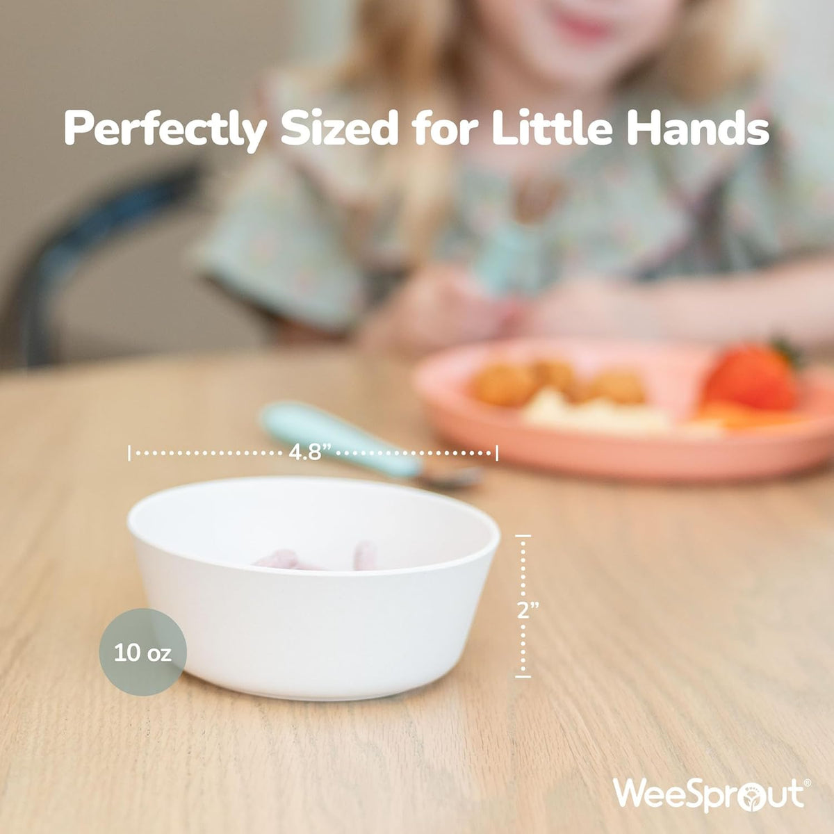WeeSprout Bamboo Kids Bowls, Set of Four 10 oz Kid-Sized Dinnerware, Cereal, Leftovers & Snack