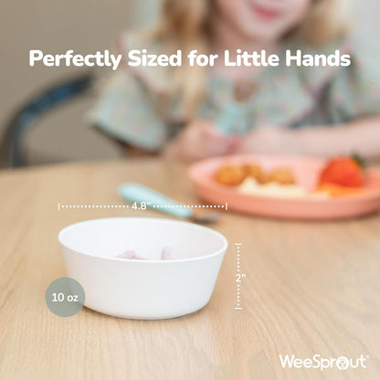 WeeSprout Bamboo Kids Bowls, Set of Four 10 oz Kid-Sized Dinnerware, Cereal, Leftovers & Snack