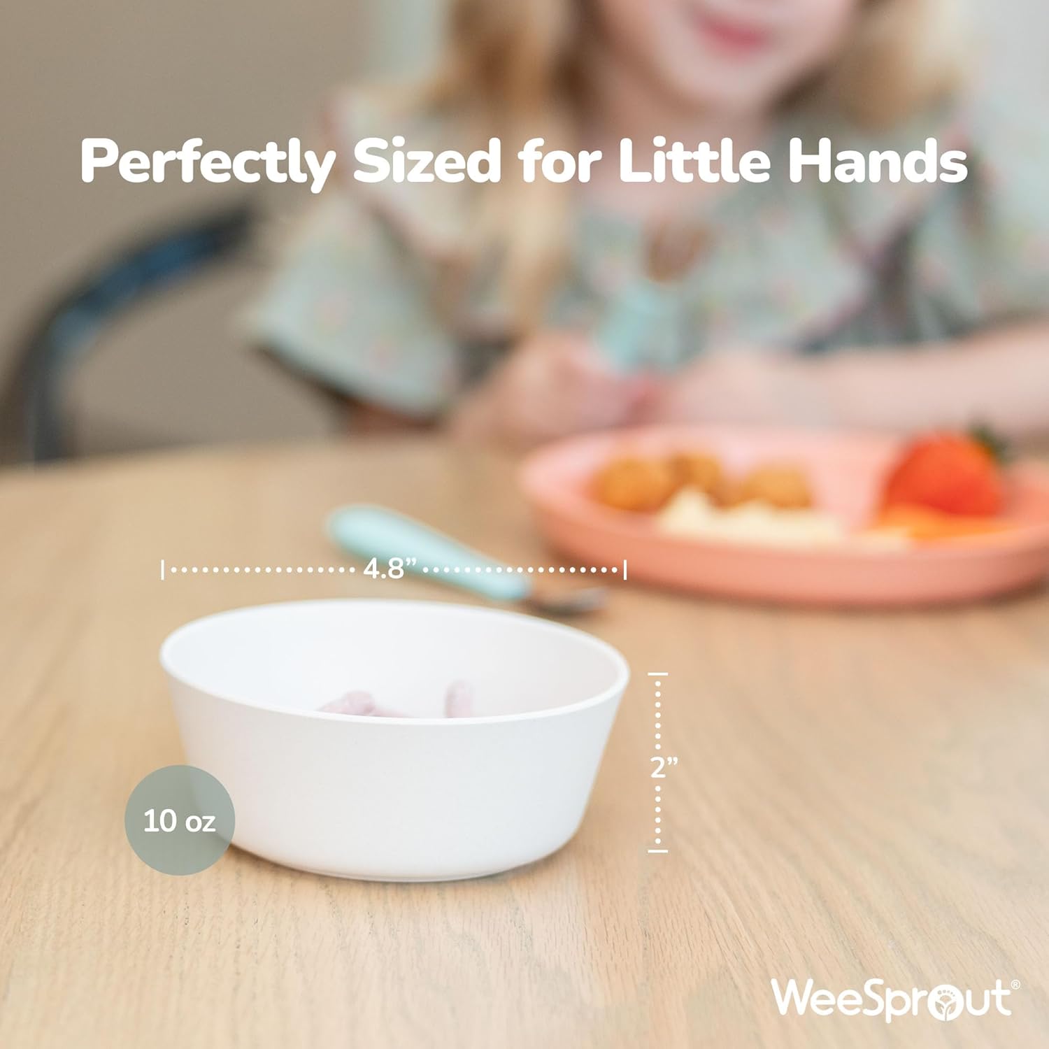 WeeSprout Bamboo Kids Bowls, Set of Four 10 oz Kid-Sized Bamboo Bowls, Dishwasher Safe Kid Bowls
