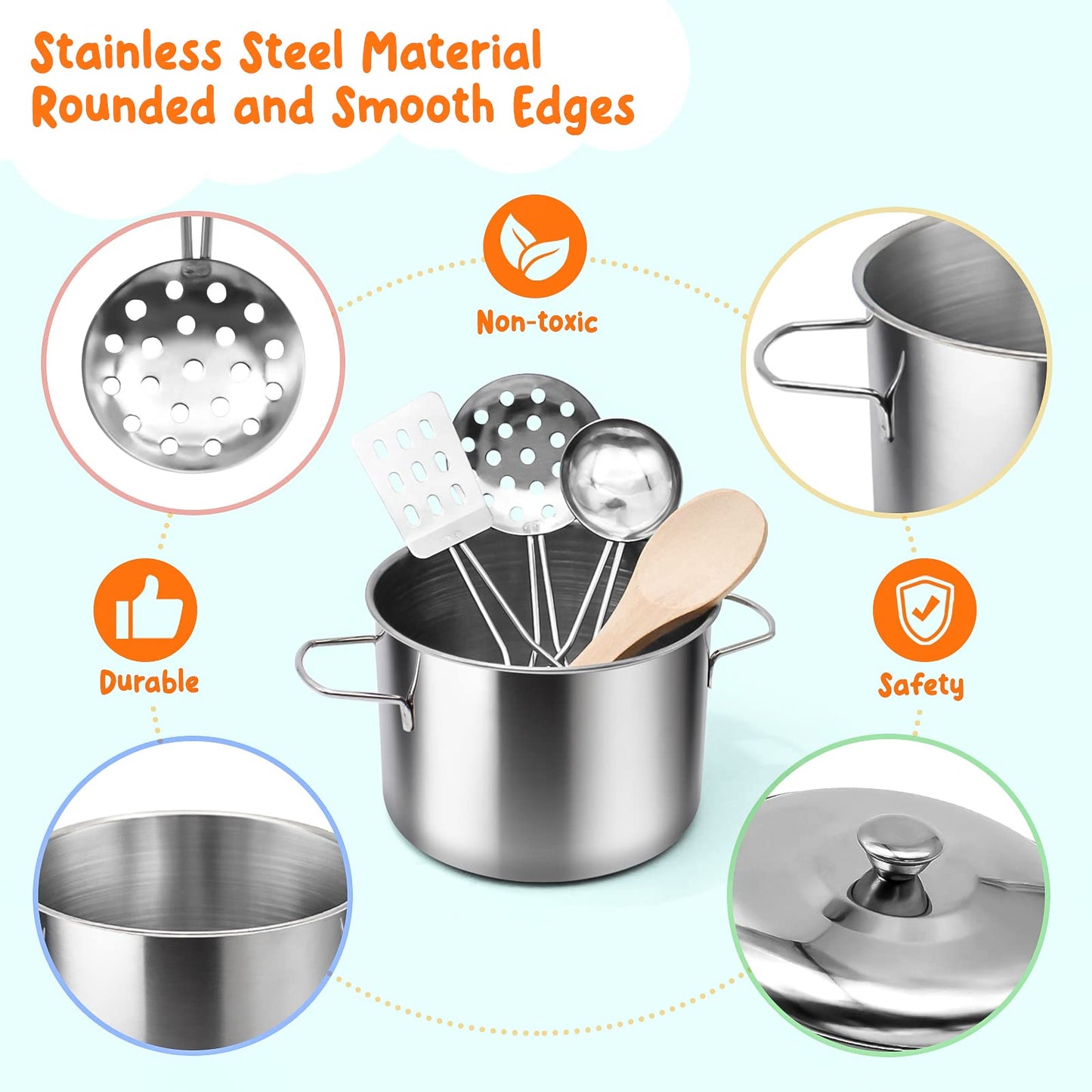 Kids Pretend Play Kitchen Accessories Set, 38pc Play Pots Pans Set for Kids