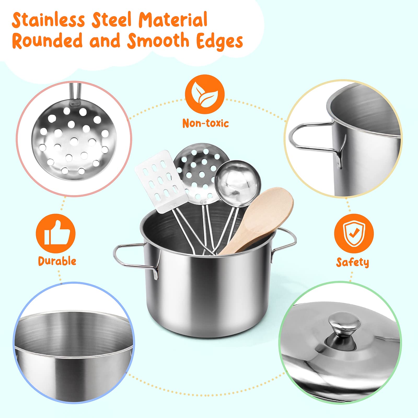 Kids Pretend Play Kitchen Accessories Set, 38pc Play Pots Pans Set for Kids