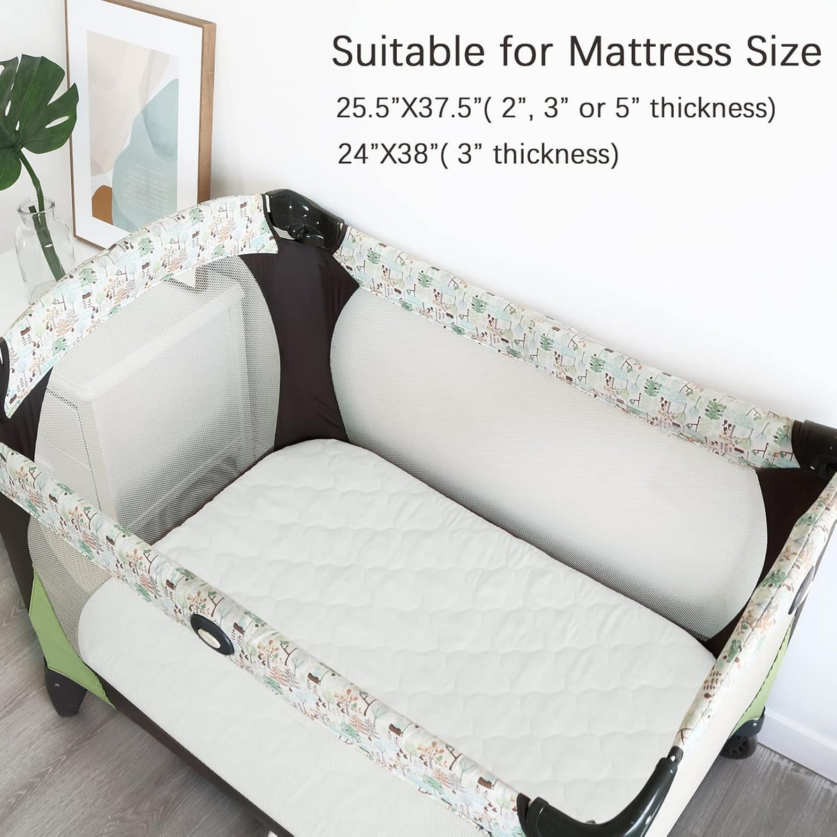 Biloban Pack n Play Sheets and Waterproof Mattress Protector, Grey&Pink, Breathable, Washable