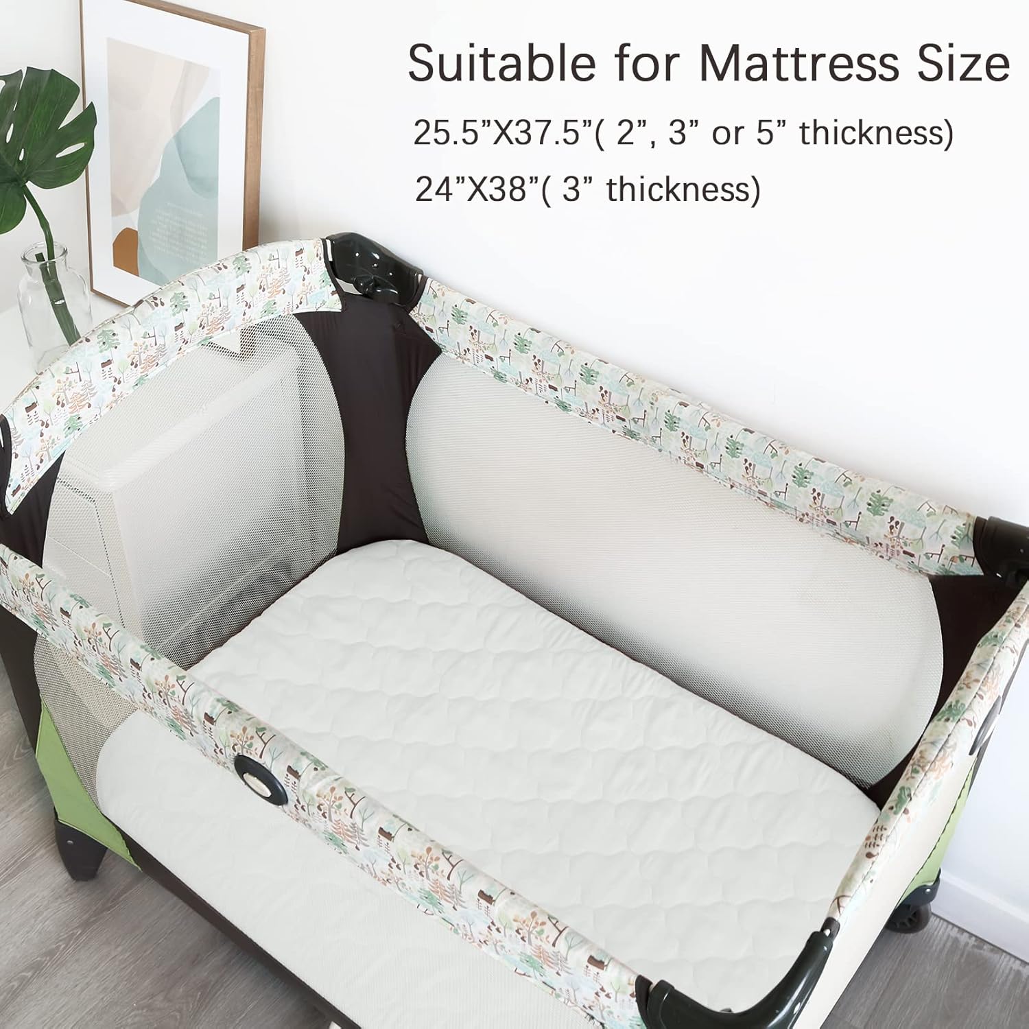 Biloban Pack n Play Sheets and Waterproof Mattress Protector, Grey&Pink, Breathable, Washable