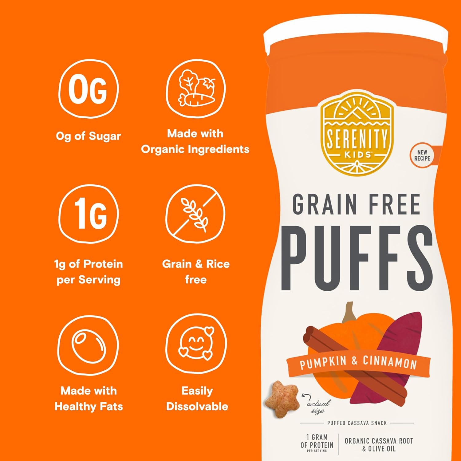 Serenity Kids 6+ Month Grain Free Puffs Toddler & Baby Snack - No Added Sugar - No Gluten or Rice