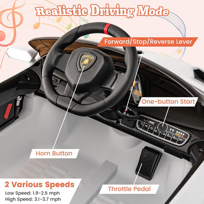 Costzon Ride on Car, Lamborghini Licensed 12V Battery Powered 4WD Sports Car with Remote Control, 3