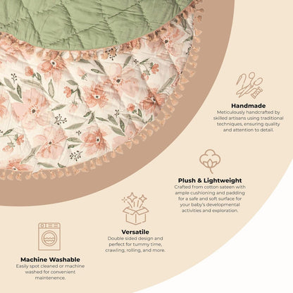 Crane Baby Padded Floor Mat, Pink Floral Nursery Decor, Activity Mat, 40" x 40", Baby Tummy Time