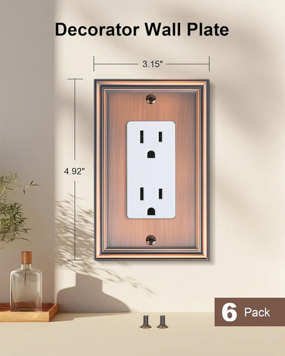 6-Pack Decorator Outlet Cover Plate, Antique Copper Decorative Switch Plates and Outlet Covers
