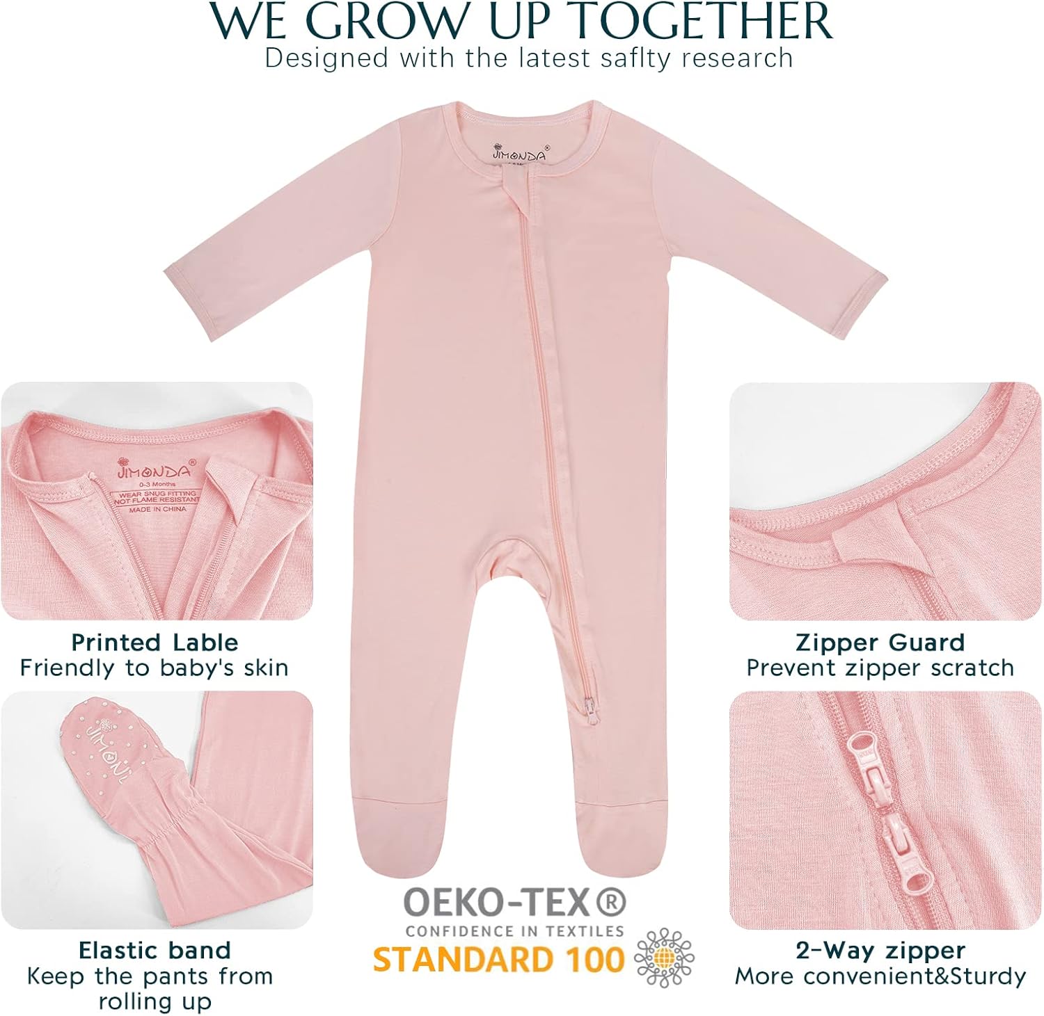 Jimonda Bamboo Baby Pajamas,Unisex Boys Girls One-Piece Footies,Long Sleeve Sleepers 2-Way Zip