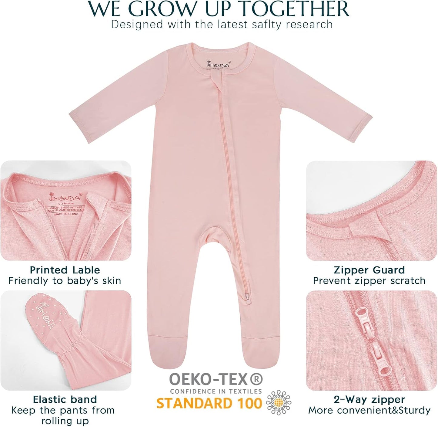 Jimonda Baby Romper Boys Girls Bamboo Pajamas 2-Way Zipper Footed Unisex Zip-Up Sleepers Sleep and