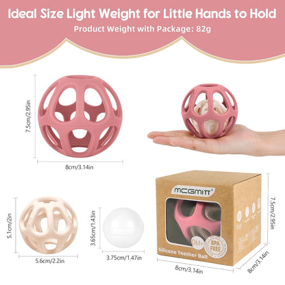 MCGMITT Baby Rattle Teether Toy, Easy Grasp Silicone Sensory Balls, Food Grade Stretchy Infant Toy