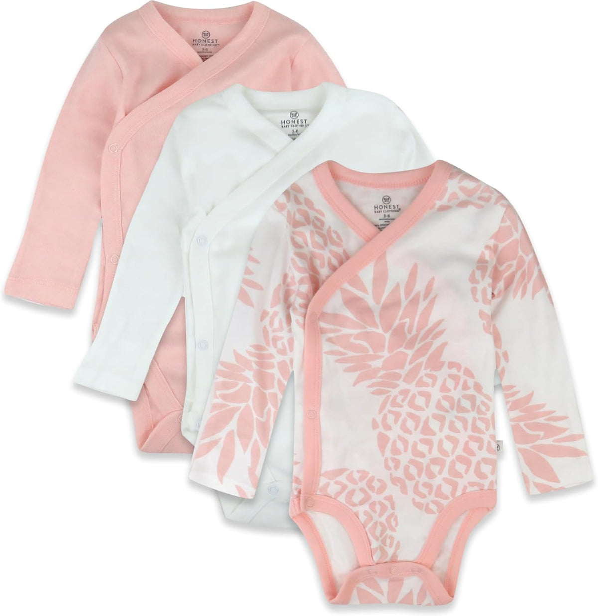 HonestBaby unisex-baby 3-pack Long Sleeve Side-snap Kimono Bodysuits Organic Cotton for Infant Baby