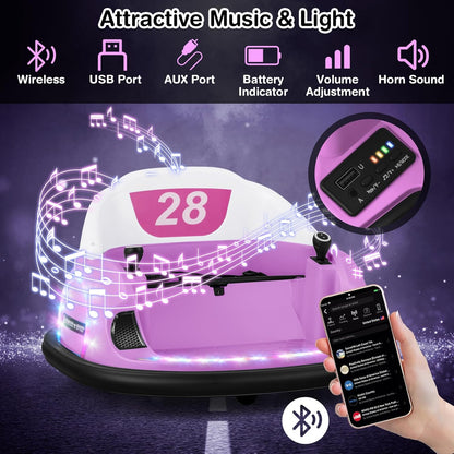 GLACER 12V Bumper Car, Electric Kids Bumper Car w/Parental Remote, 3-Speed, 360°Spin, Music, LED