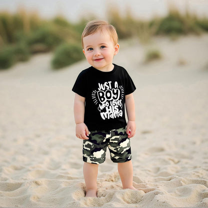 wdehow Toddler Kids Baby Boy Summer Clothes Sets 1T 2T 3T 4T 5T Letter Print Short Sleeve Tops