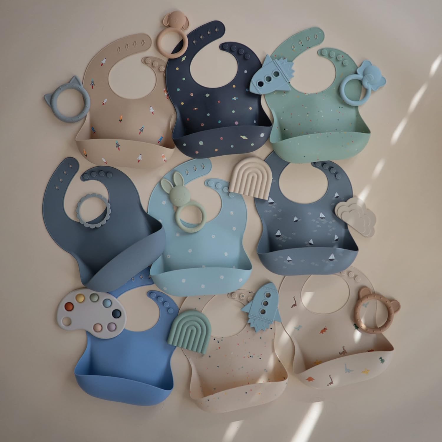 mushie Silicone Baby Bib | Adjustable Fit Waterproof Bibs (Cambridge Blue Confetti)