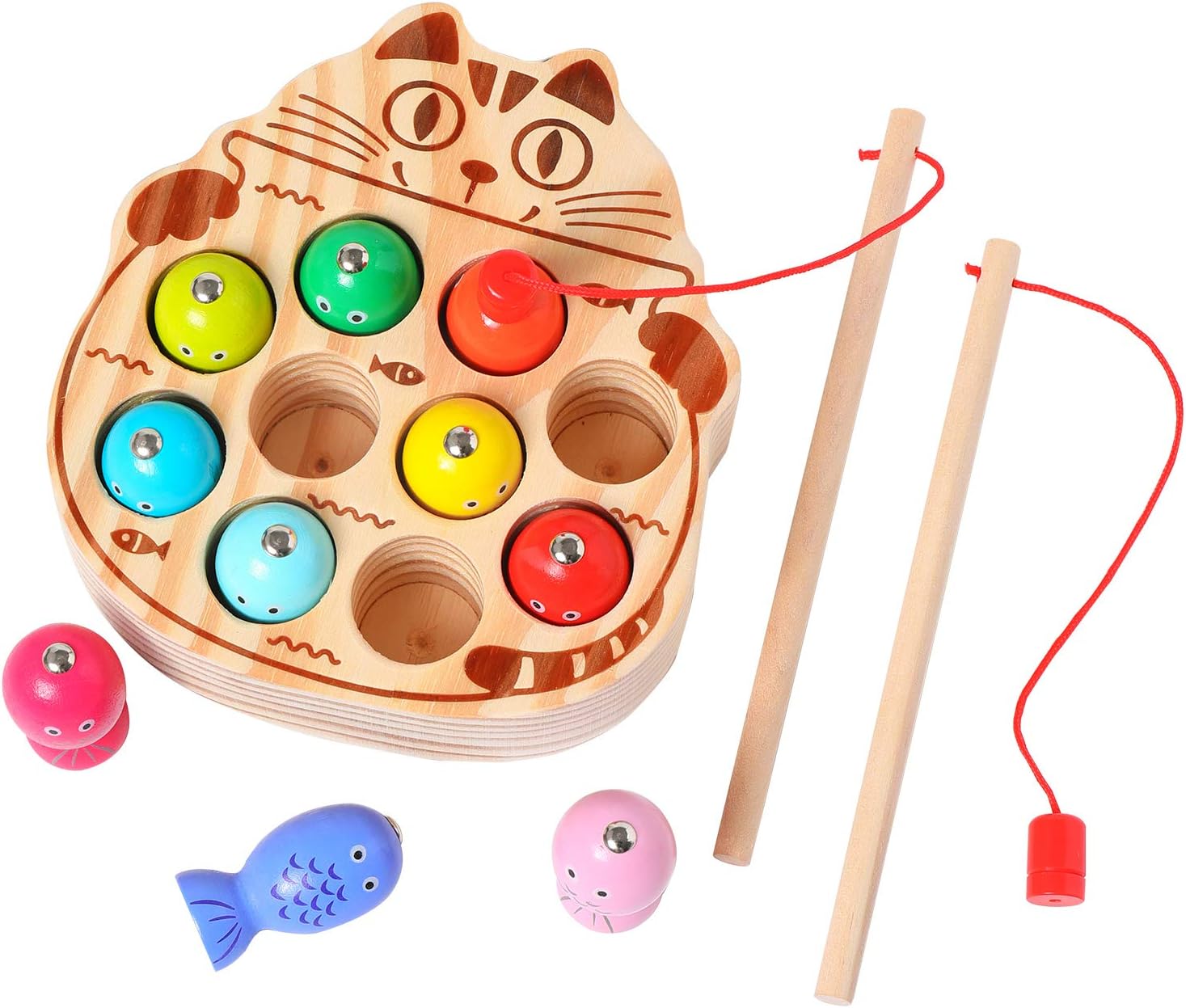Montessori Magnetic Wooden Fishing Game for Toddlers 1-3 Years Old,Fine Motor Skills Early Learning