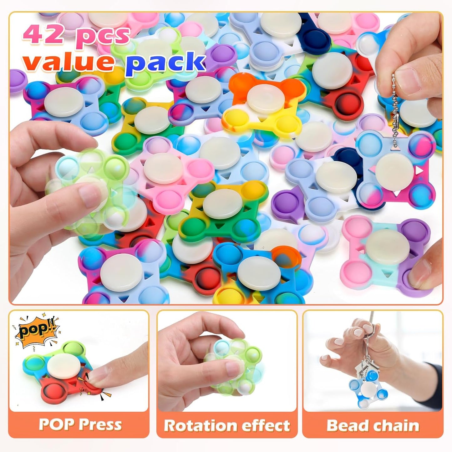 42 PCS Pop Fidget Spinners - Colorful Party Favors for Kids - Sensory Toys for Stress Relief and