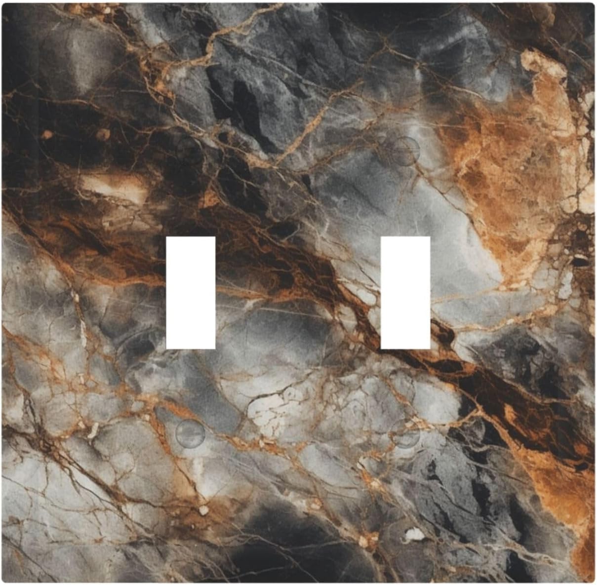 Brown Marble Granite Golden Lines Print Decorative Switch Plates 2 Gang Double Toggle Outlet Light