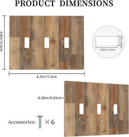 Decorative Switch Plates Retro Rustic Brown Wood Grain 3 Gang Wall Plate Triple Toggle Light Switch