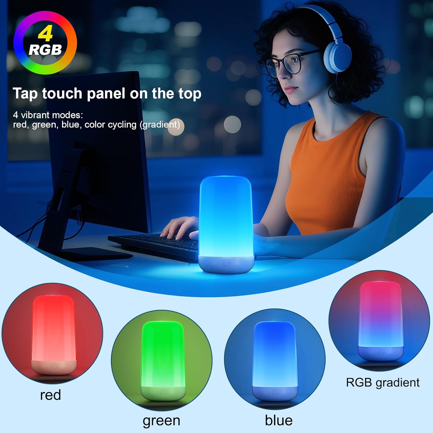 FRIDEKO HOME RGB Touch Bedside Lamp for Nightstand, 3 Color Temperatures Portable Rechargeable