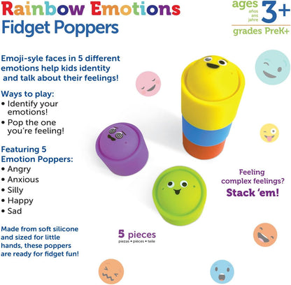 Learning Resources Rainbow Emotion Fidget Poppers, 5 Pieces, Ages 3+, Sensory Toys