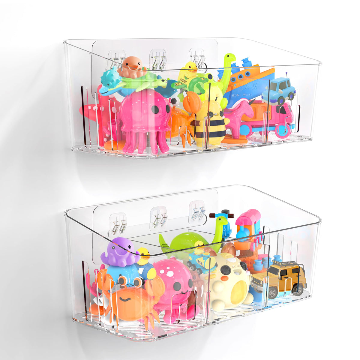 Bath Toy Storage 2 Packs, Large Bath Toy Holder - 3 Compartments, Quick-Dry