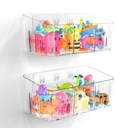 Bath Toy Storage 2 Packs, Large Bath Toy Holder - 3 Compartments, Quick-Dry