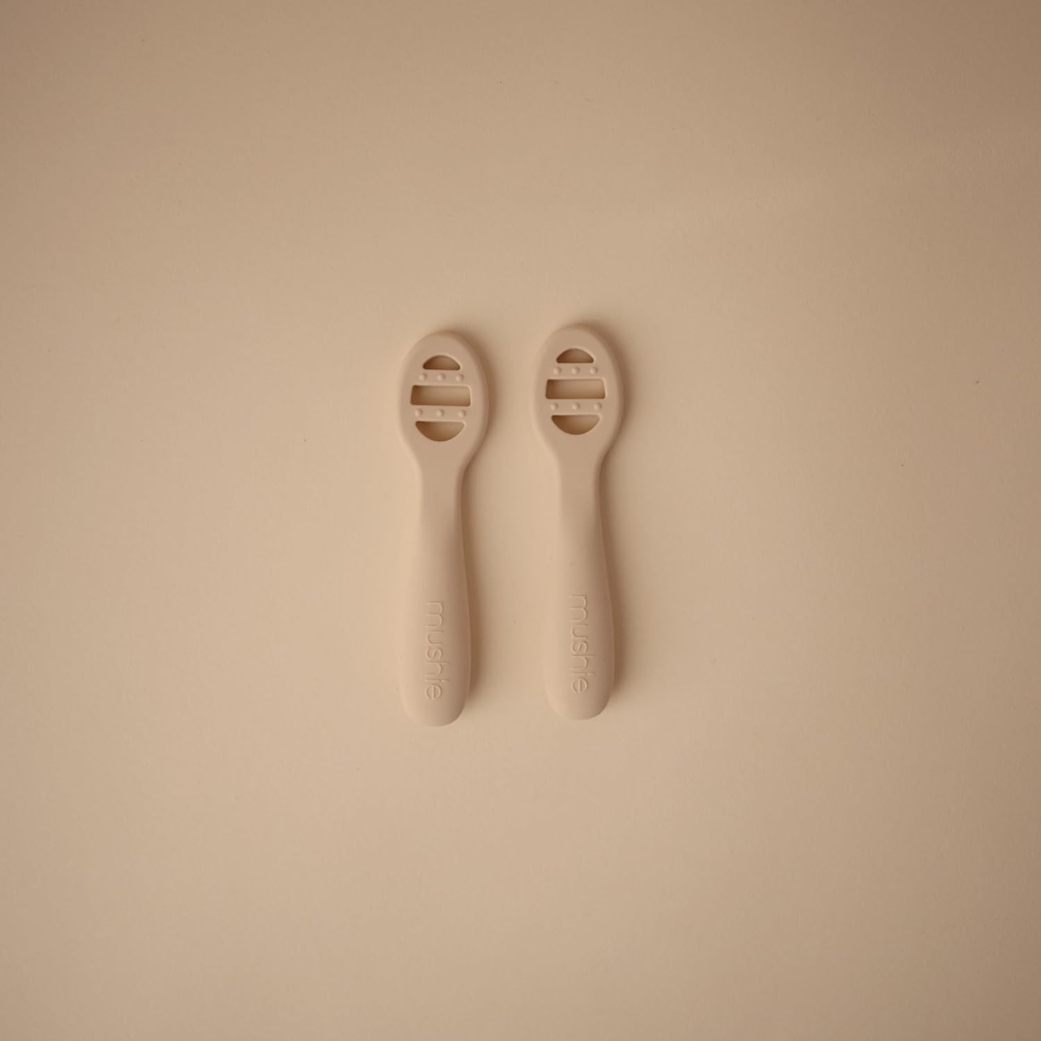 mushie Silicone First Feeding Baby Spoons | 2 Pack (Tradewinds/Shifting Sand)